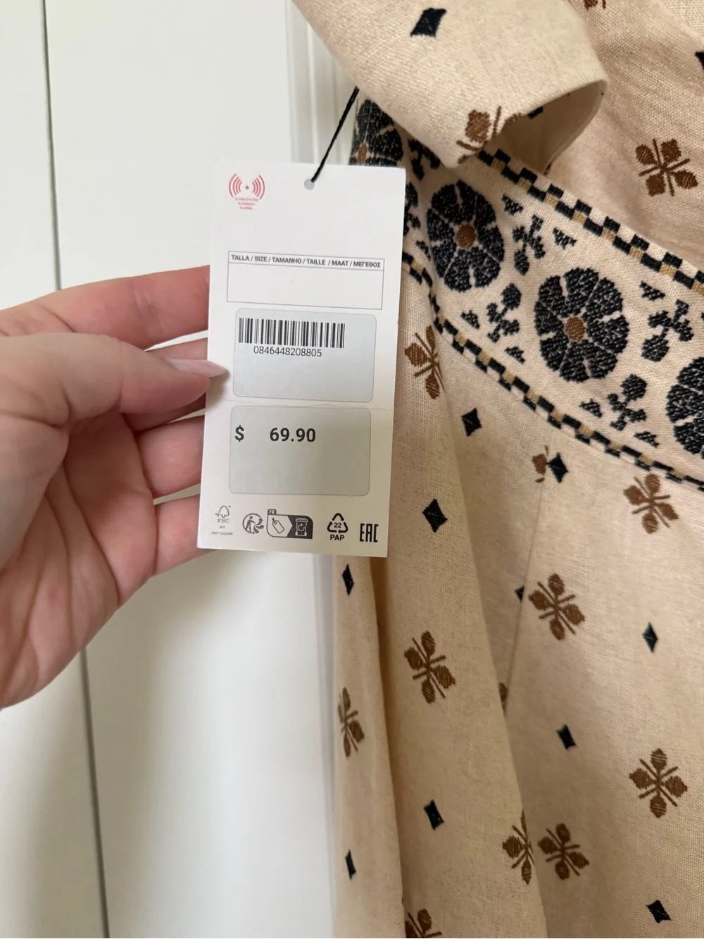 Zara Beige Midi Slip Dress with Black Floral Border